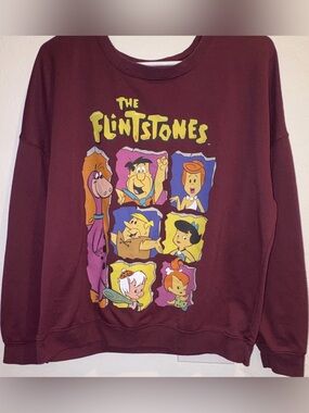 The Flintstones Character Graphic Crewneck Sweatshirt Maroon L